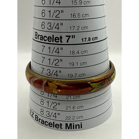 Reserved - nikkii - Vintage Brass & Enamel Orange Fish Bangle Bracelet - Picture 2 of 4